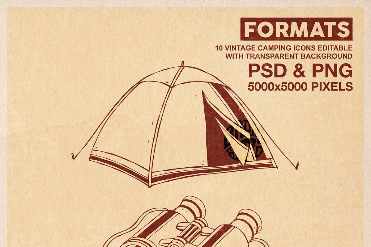 Vintage camping icons, an Object Illustration by Bromz Studio (Photo 6 of 6)