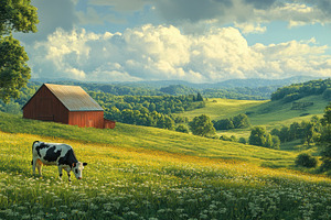 Rural Farm Scene: Cow grazing in a l, an Animal Photo by Pixeness Studio