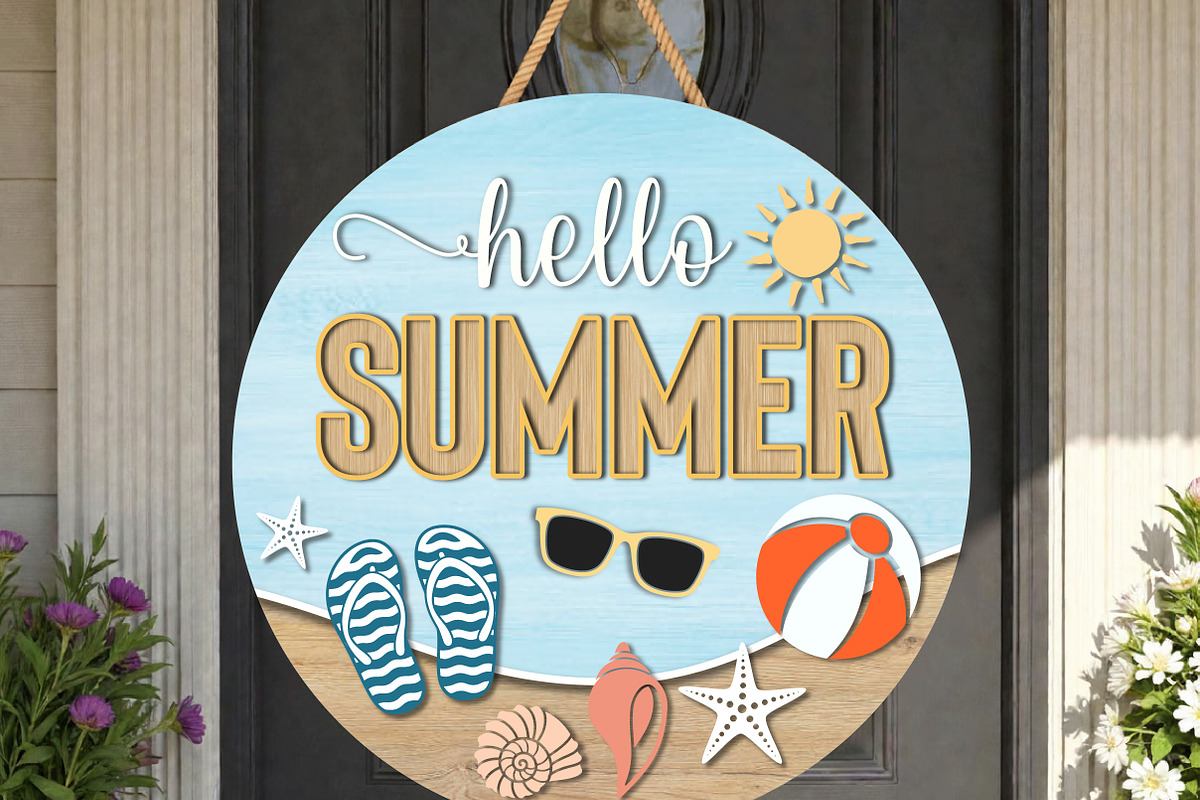 Hello Summer Beach Sign SVG, a Graphic by OK Design (Photo 2 of 3)