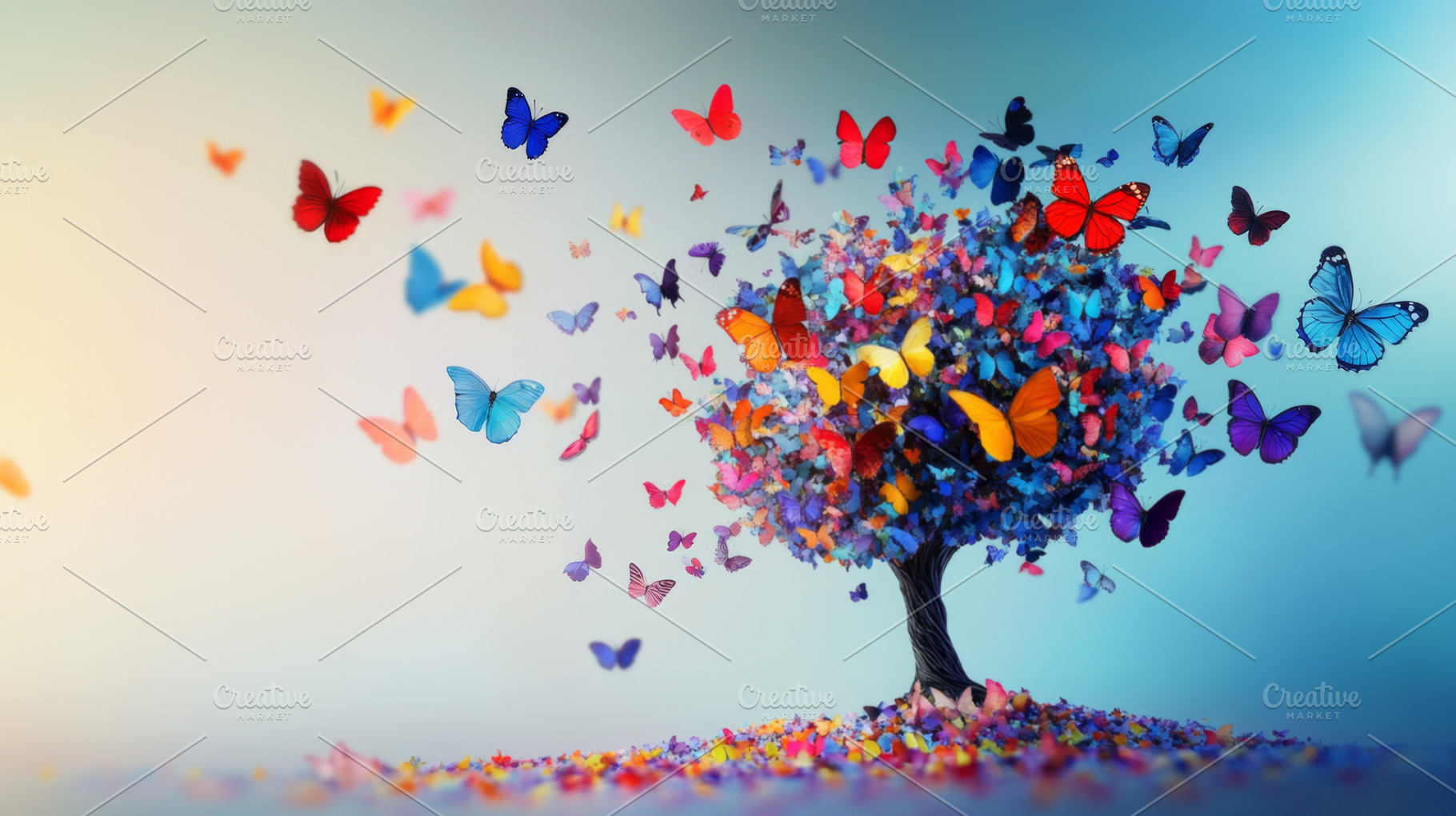 Butterfly Tree with Vibrant Colors in a Fantasy Landscape, an Abstract Photo by Natalia Klenova's Shop