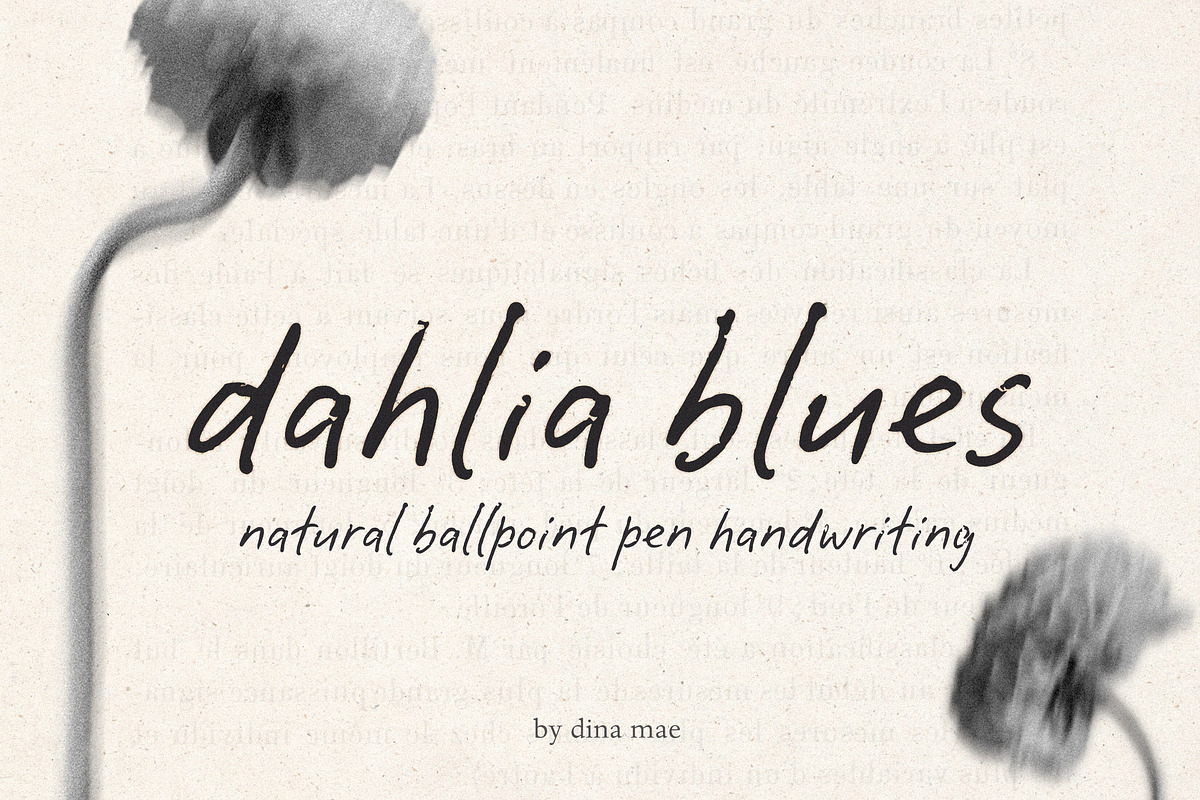 Dahlia Blues Handwritten Font, a Handwritten Font by Dina Mae (Photo 1 of 12)