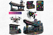 Punk Rock Dystopia PNG Clipart Set, an Illustration by ThatsDesign Art (Thumbnail 4 of 7)
