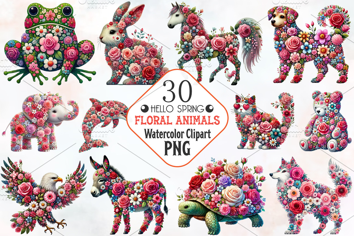 Floral Animals Clipart, Spring Clipa, an Illustration by RobertsArt (Photo 1 of 7)