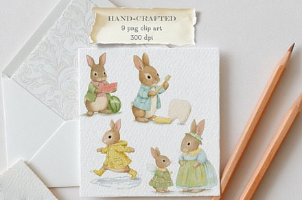 Vintage Summer Bunny Clipart Set