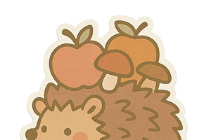 Hedgehog with apples and mushrooms,, an Illustration by Dvoevnore photos