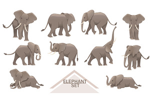 Set of big gray african elephants