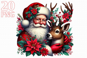 Santa Claus and Reindeer png, an Illustration by Libby Wishes