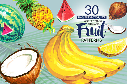 Watercolor Summer Patterns Fruits