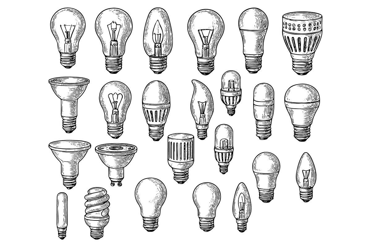 Light Bulbs and Filament Styles, an Object Graphic by nikagraphic