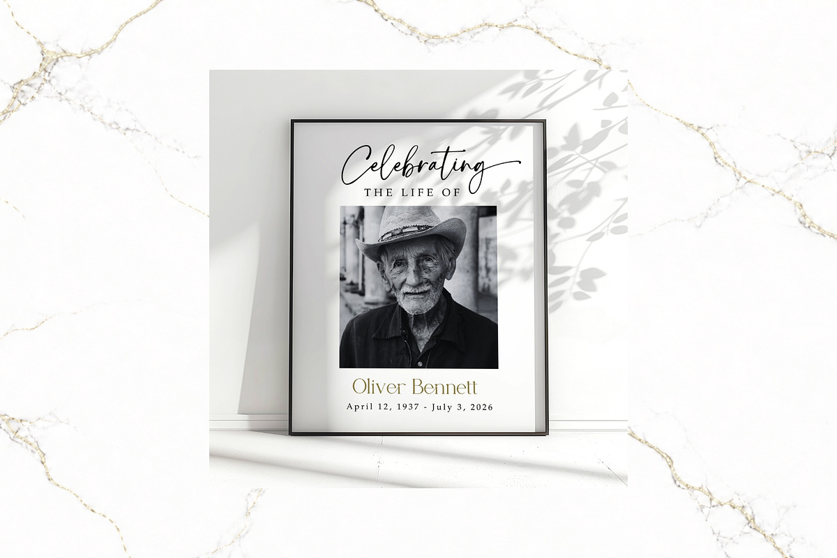 Funeral Welcome Sign B&W Canva FR001, a Poster Template by TyphoonStudio (Photo 3 of 8)