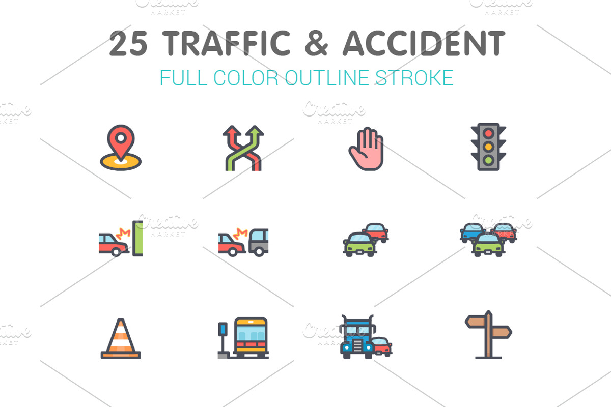 Traffic and Accident Color Icon, an Outline Icon by WORAKAMON Design Studio (Photo 1 of 3)