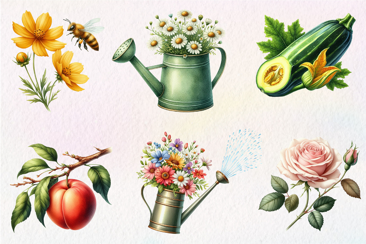 Summer Garden Watercolor Clipart, an Illustration by CreationArt (Photo 5 of 5)