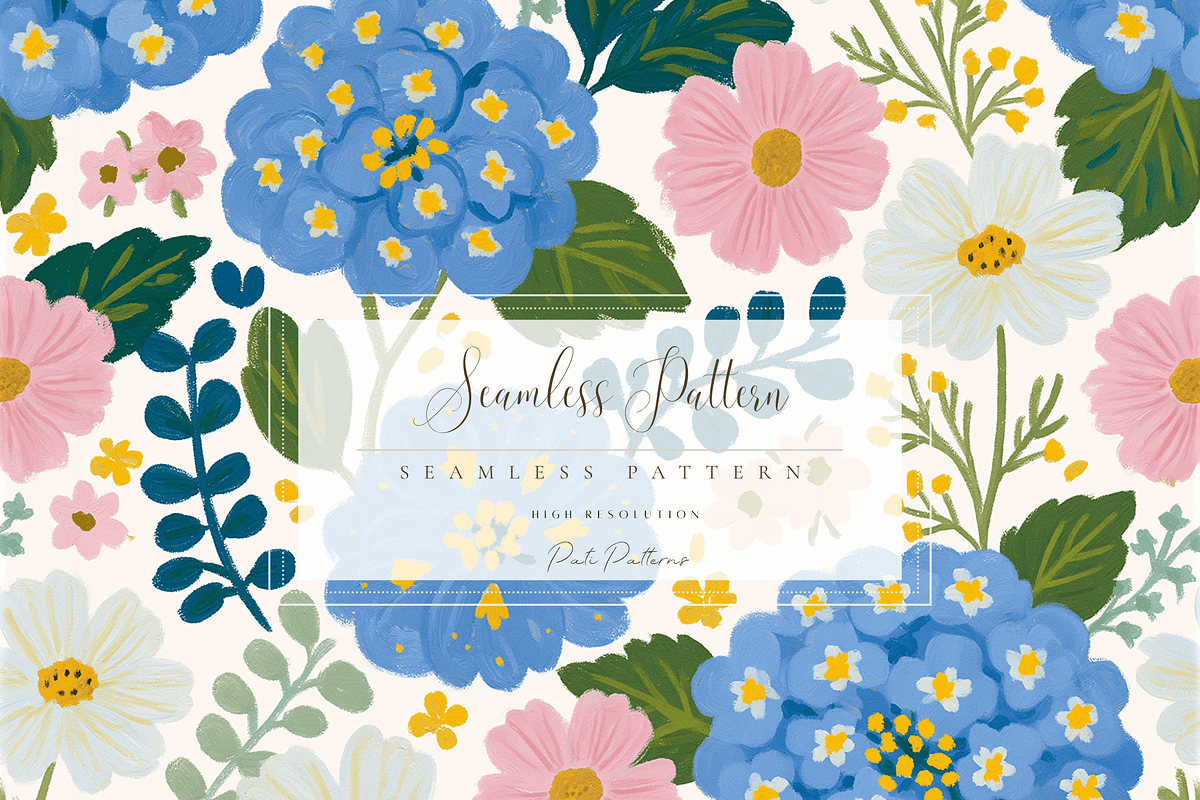 Blue Hydrangea Floral Seamless, a Pattern Graphic by Pati Charm Studio (Photo 1 of 6)