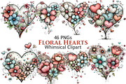 Whimsical Floral Hearts Clipart, an Illustration by Pixels.Craft (Thumbnail 1 of 5)