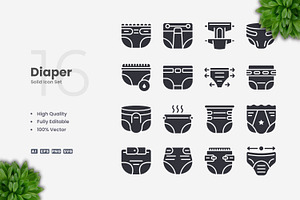 Diaper Solid Icons, an Icon by Upnowgraphic