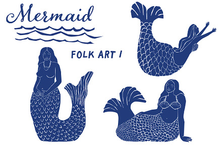 Mermaid Folk Art Bundle 1, an Illustration by gatheredearth