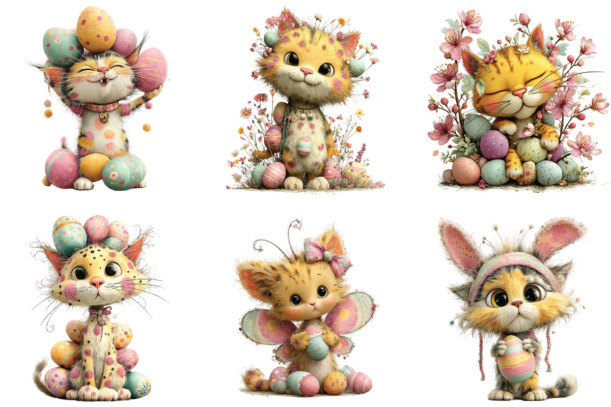 Whimsical Easter Cats Clipart, an Illustration by CraftArtStudio (Photo 5 of 6)