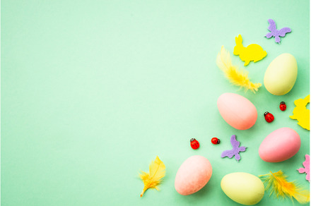 Easter background with Eggs, rabbit, a Holiday Photo by Nadia-nb
