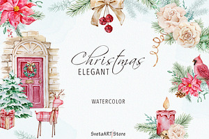 Watercolor Elegant Christmas Clipart