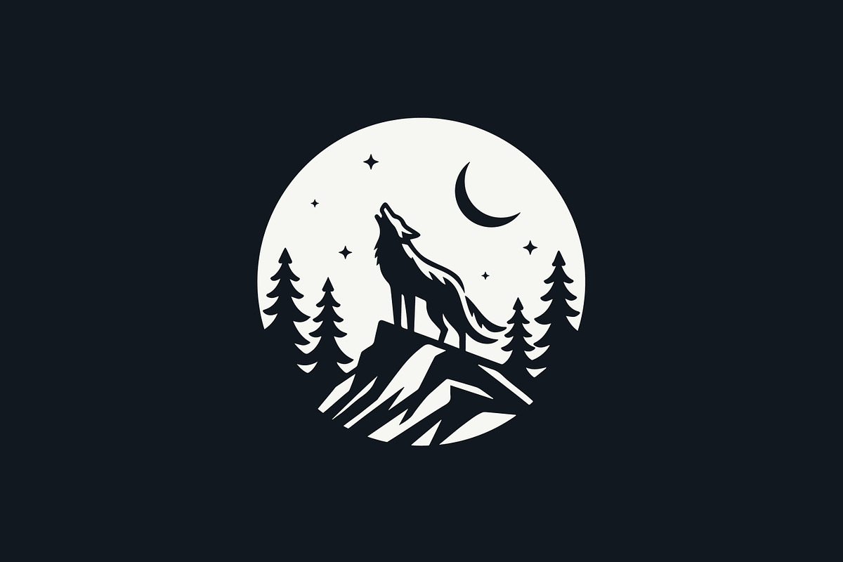 Coyote Howling Under Moonlight, a Branding & Logo Template by Signatoro