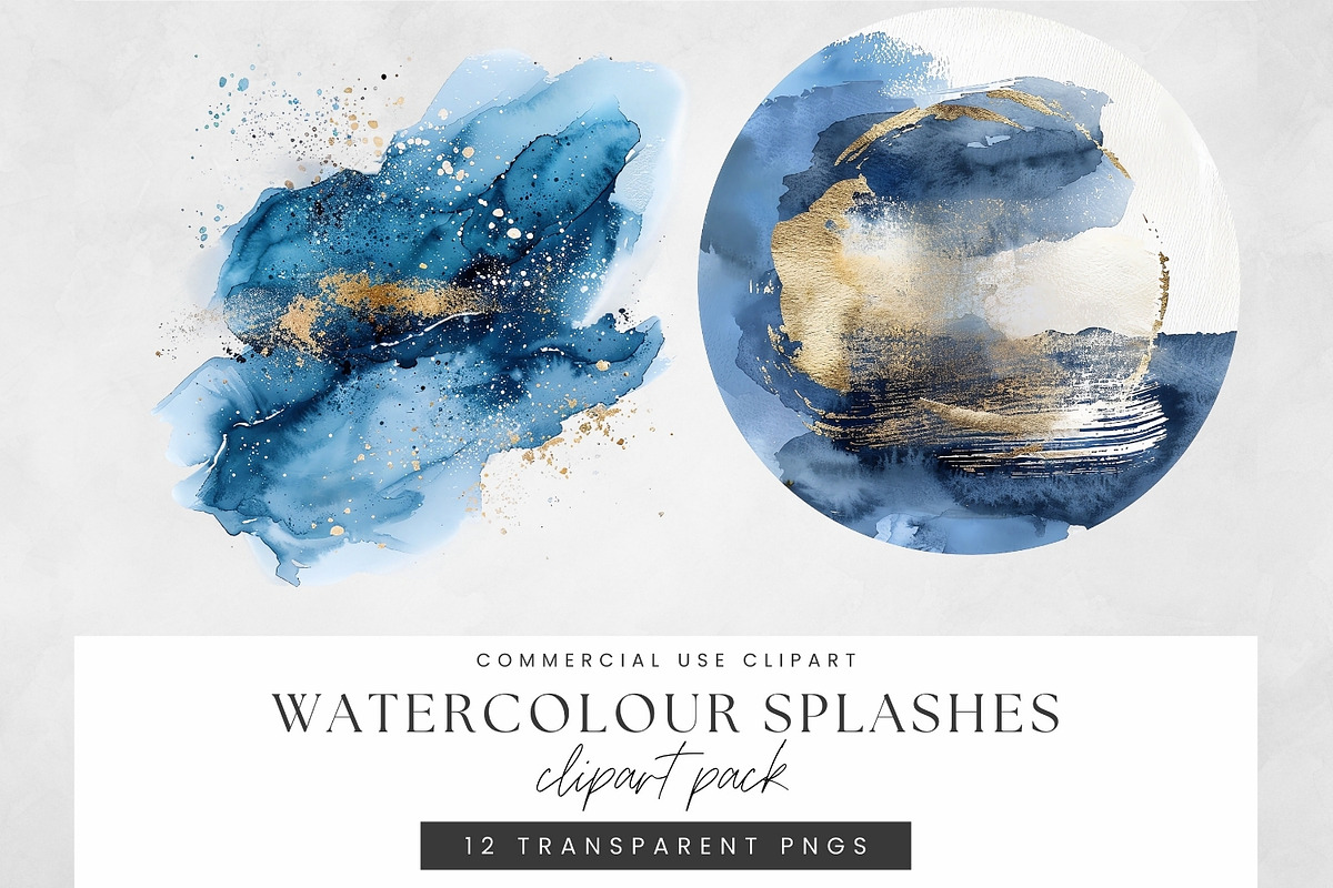 Dark Blue and Gold Watercolor Washes, a Decorative Illustration by illuztrate (Photo 6 of 7)