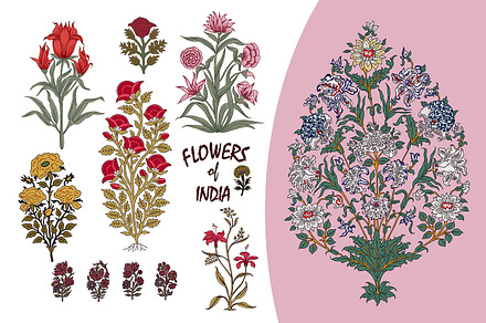 Vector Indian floral motifs