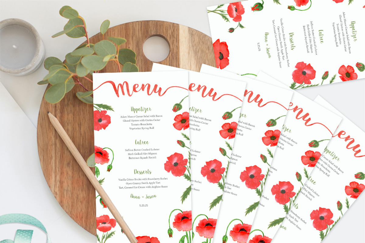 Poppy Flower Watercolor Wedding Set, an Invitation Template by Love Design (Photo 8 of 14)