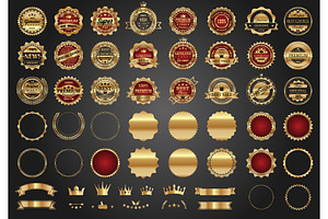 Luxury gold and red premium badges, a Decorative Illustration by Yayasya