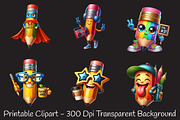 Back To School Funny Pencil Clipart, an Illustration by RobertsArt (Thumbnail 5 of 7)