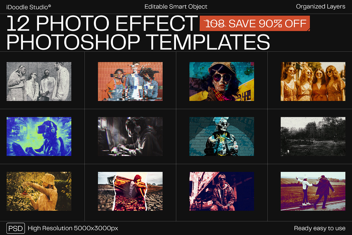 12 Photo Effect Templates, a Layer Style Add-On by iDoodle Studio (Photo 1 of 6)
