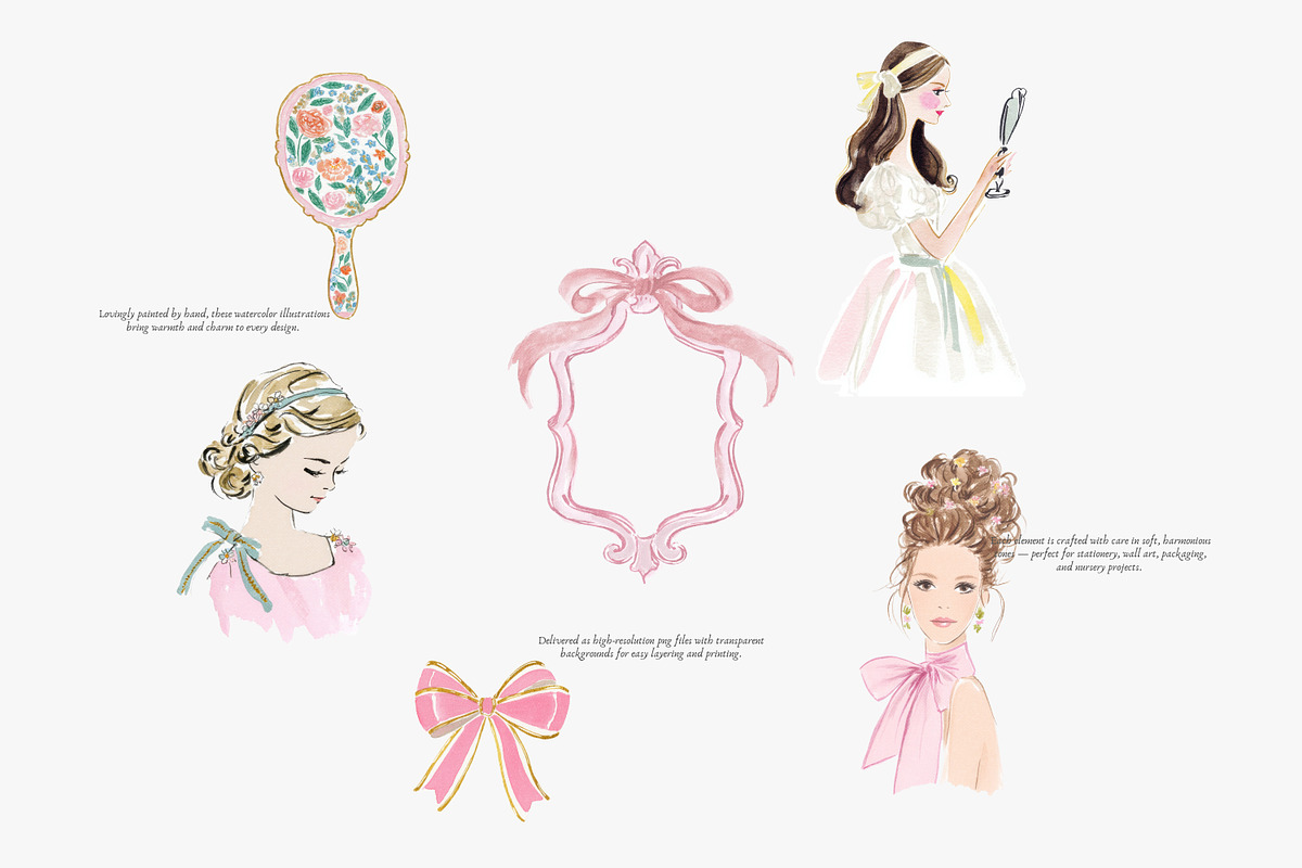 watercolor pastel rococo clipart set, a Decorative Illustration by Patishop Art (Photo 5 of 9)