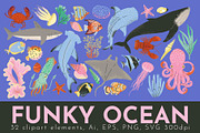 FUNKY OCEAN: clipart, pattern, an Animal Illustration by Elliko shop (Thumbnail 1 of 8)