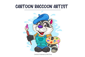 Cartoon Raccoon Artist. T-Shirt, SVG