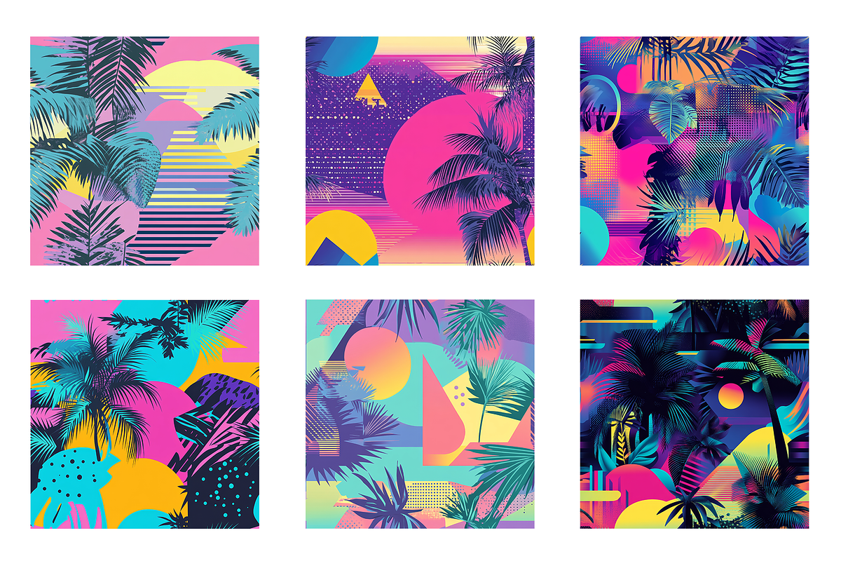Tropical 80s Retrowave Digital Paper, a Pattern Graphic by Chromolume Studio (Photo 2 of 15)