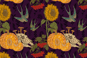 Gothic Autumn Harvest Folk Pattern
