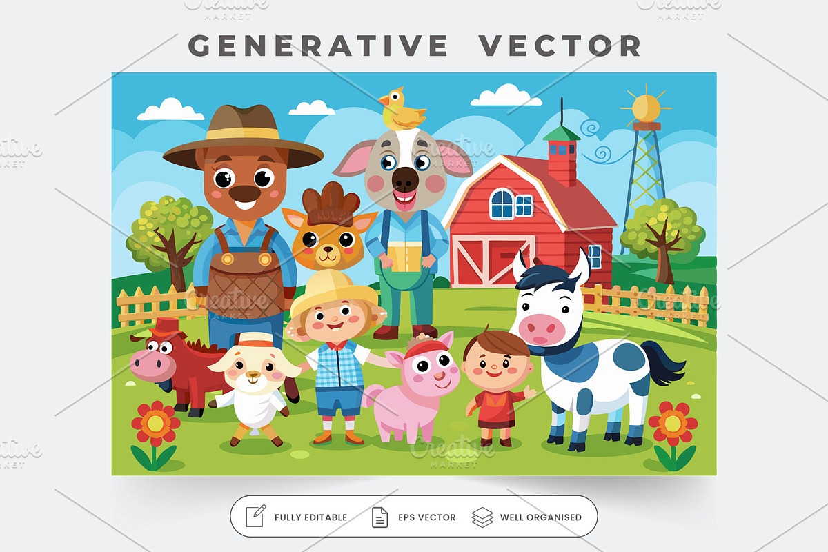A group of cheerful farm animals and, a Graphic by Iftikhar Alam