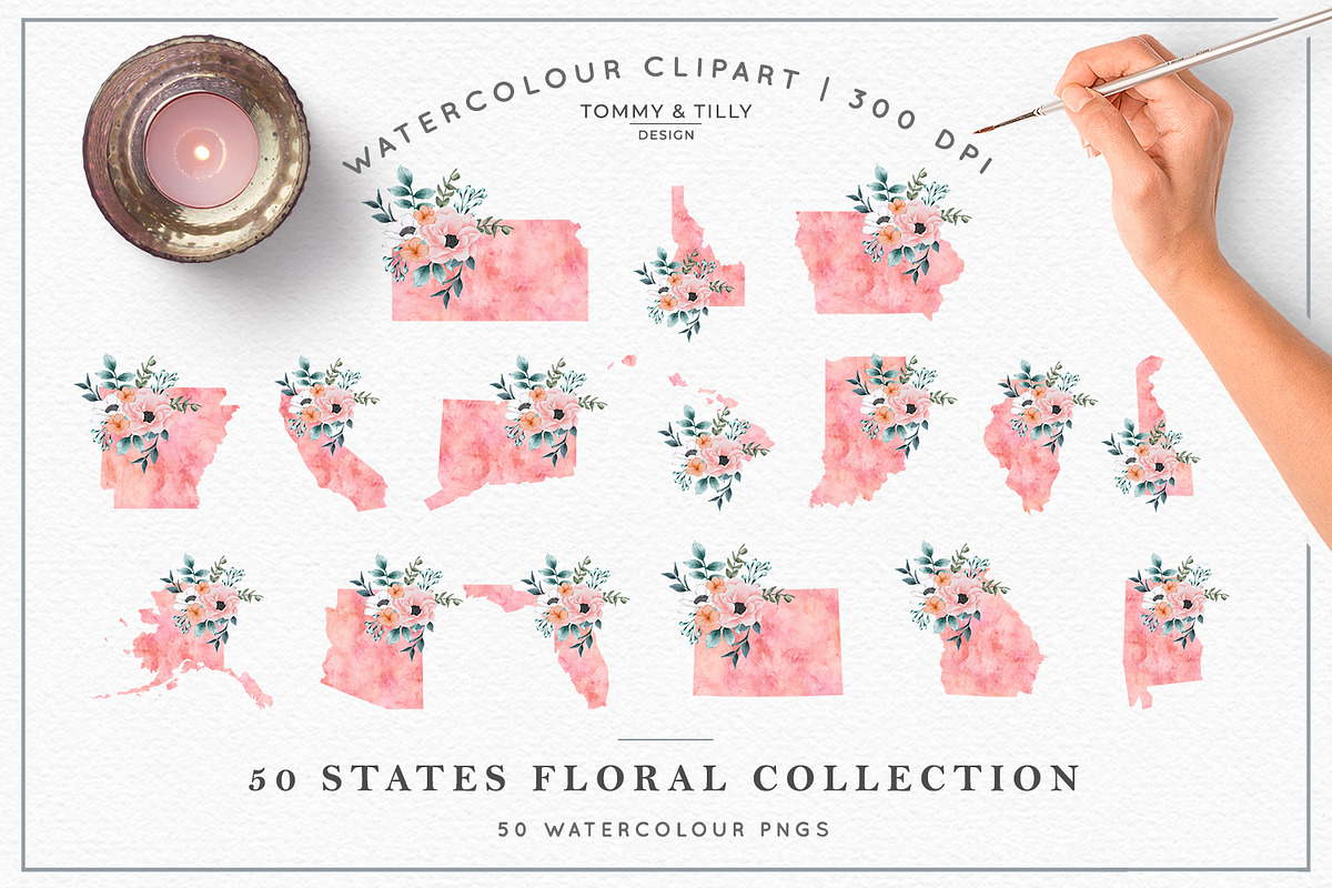 50 Watercolour States Collection, a Decorative Illustration by Tommy & Tilly Design (Photo 5 of 7)