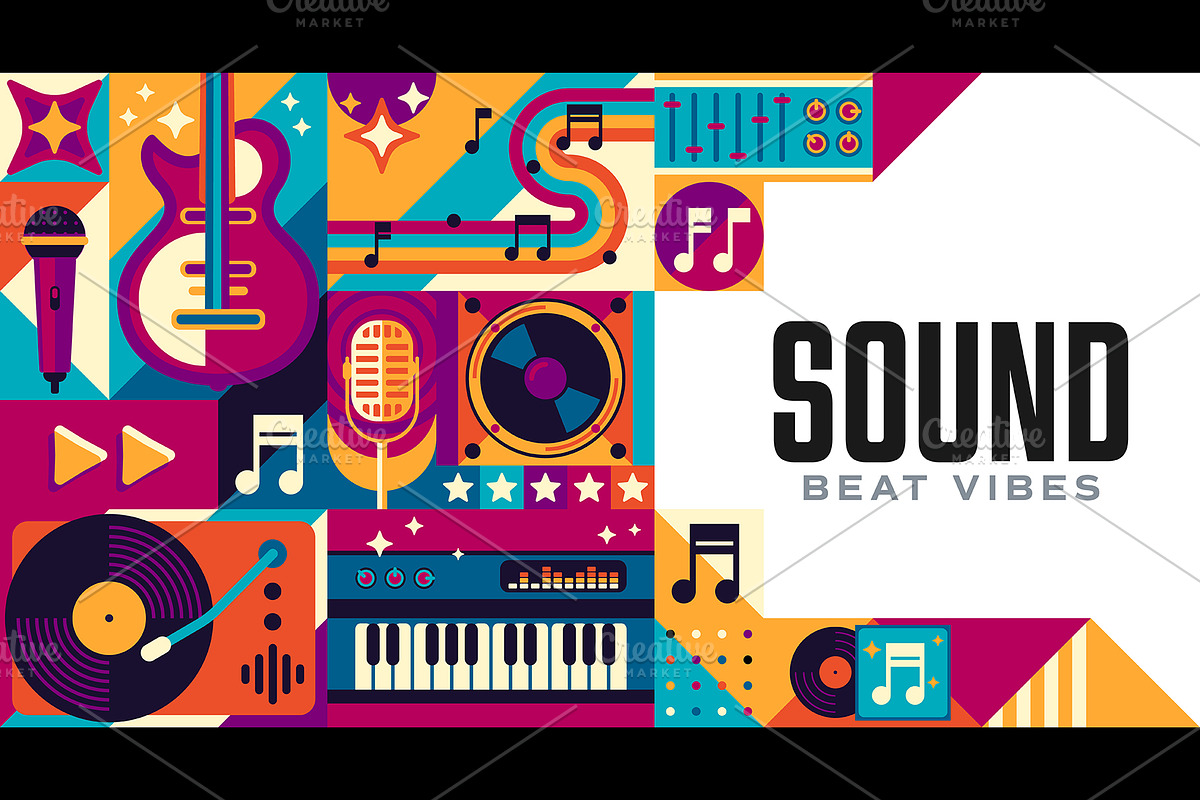 Music sound mosaic banner, a Decorative Illustration by Vector Tradition (Photo 1 of 3)