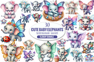 Cute Baby Elephants with Wings PNG, an Illustration by Pixels.Craft