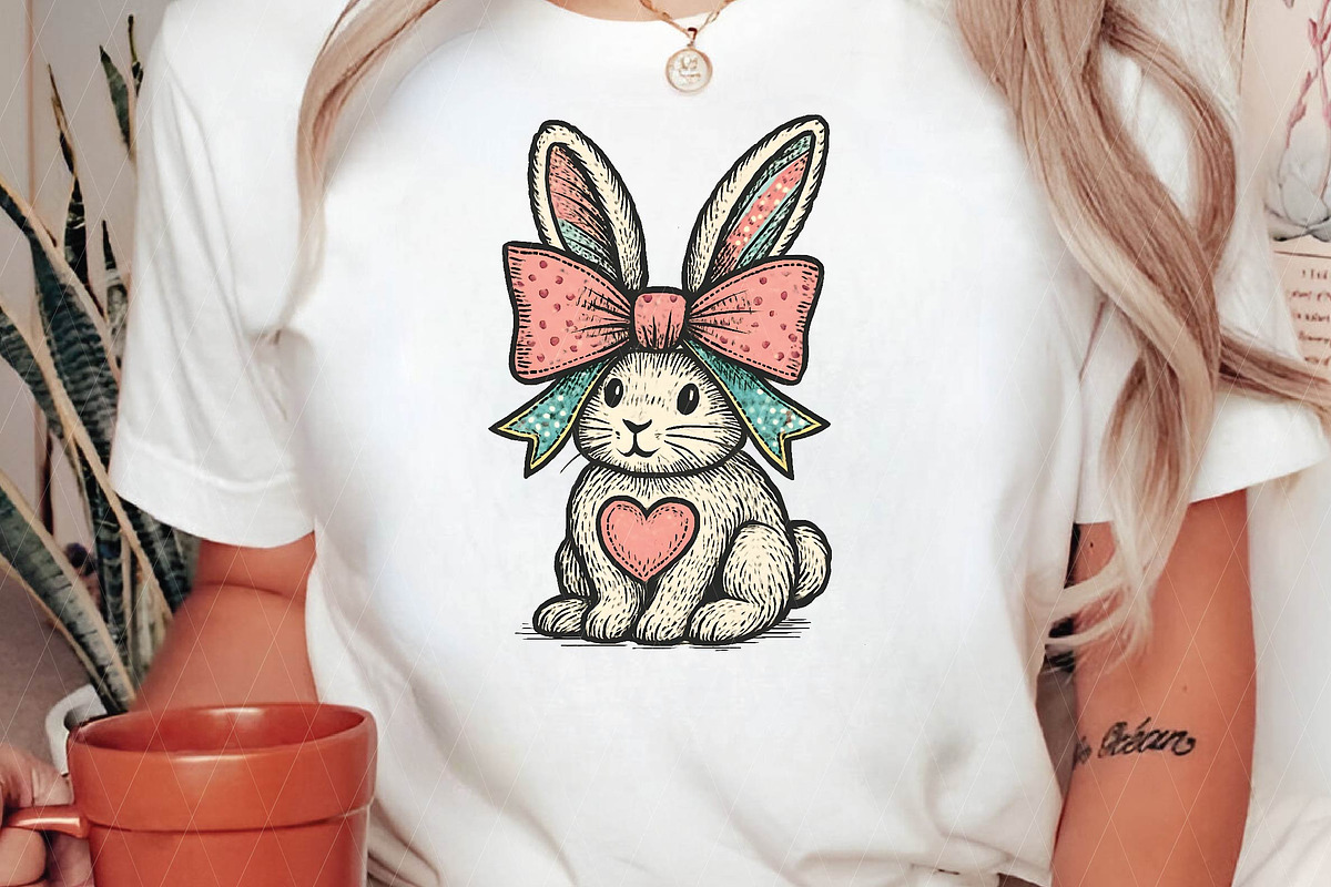 Bunny with Bow Sublimation PNG Easte, an Illustration by DreamPrint404 (Photo 7 of 7)