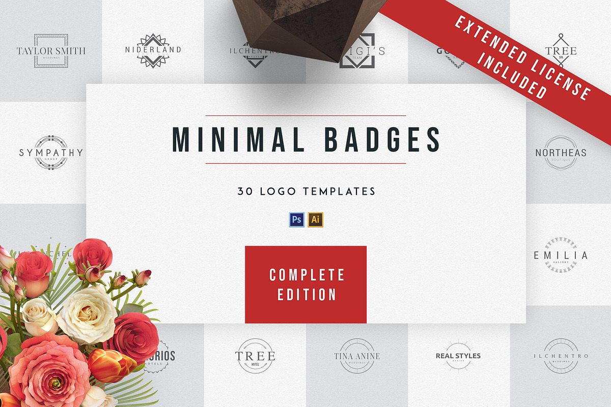 Minimal Badges | 30 Logo Templates, a Branding & Logo Template by VP Fonts (Photo 1 of 17)