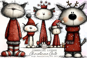 Whimsical Christmas Cats Watercolor, an Illustration by Sublimation Artist