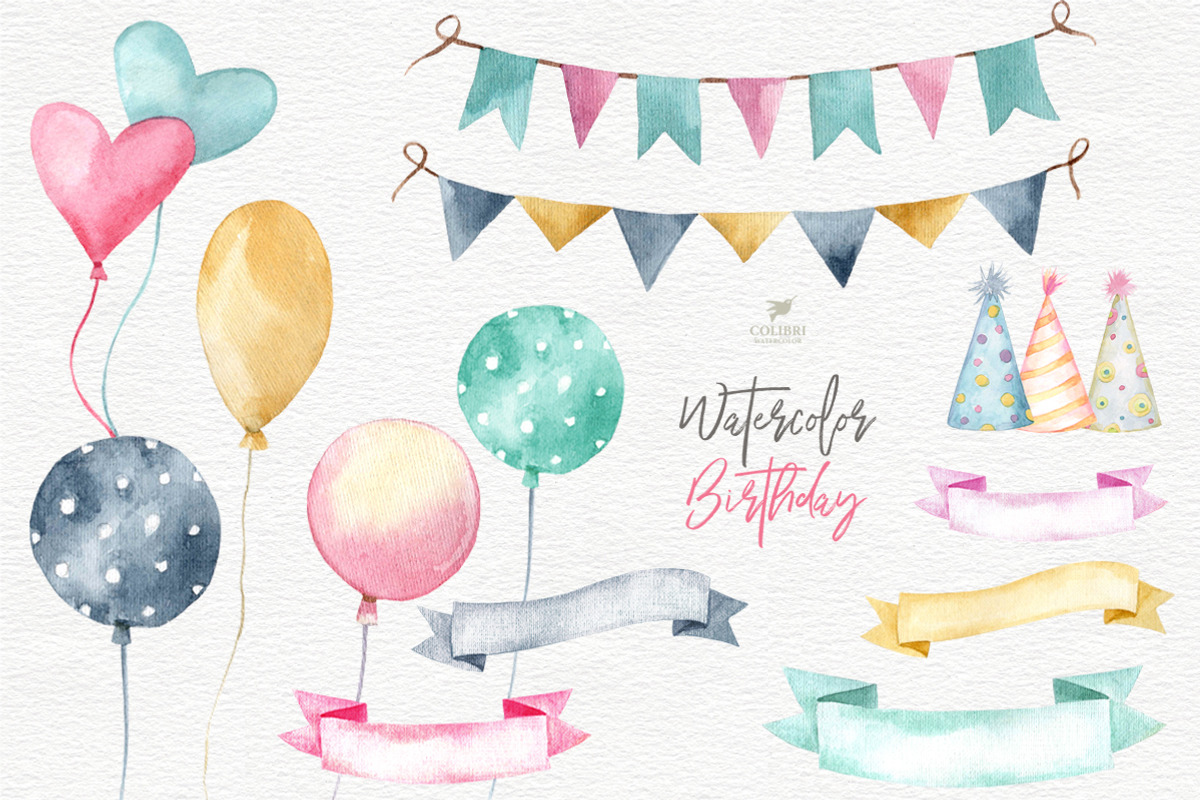 Birthday Party Clipart, an Illustration by Colibri Watercolor (Photo 1 of 5)
