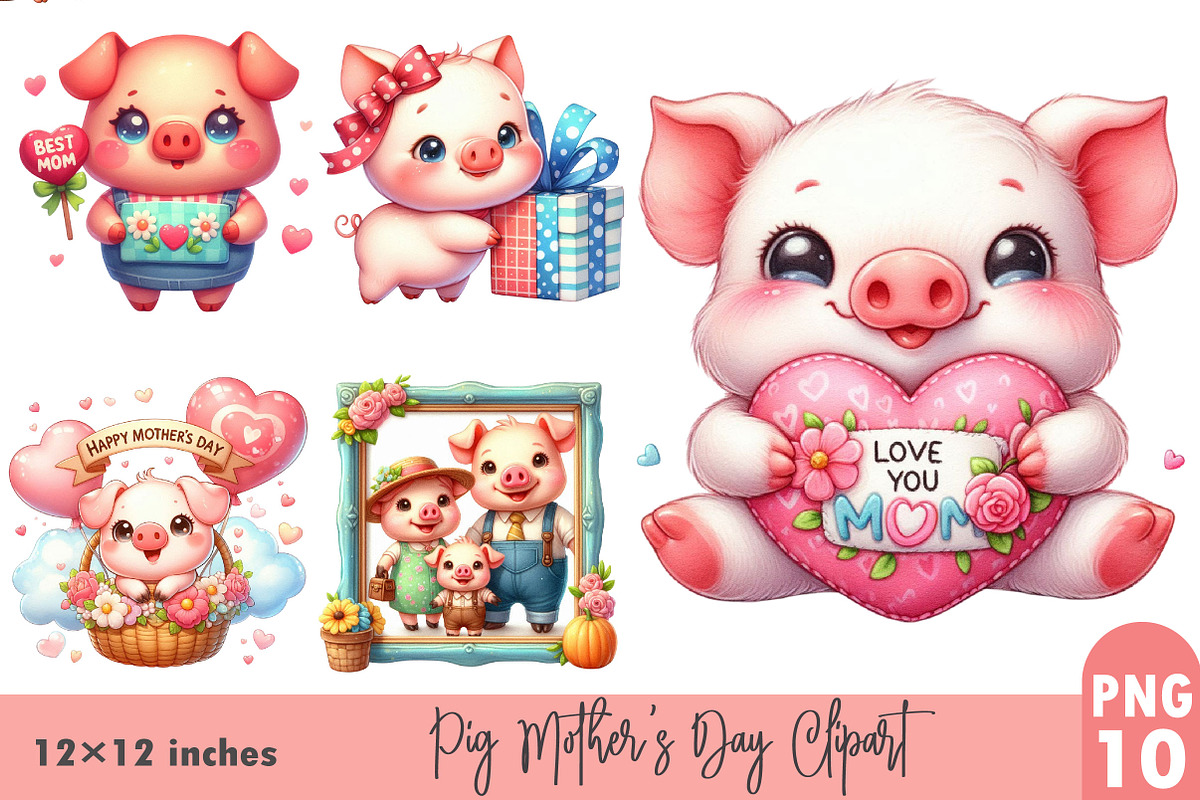 Pig Mother's Day Clipart., a Graphic by CitraGraphics (Photo 1 of 3)