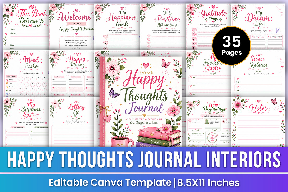 Happy Thoughts Journal | Positive, a Stationery Template by Mustafiz (Photo 1 of 5)