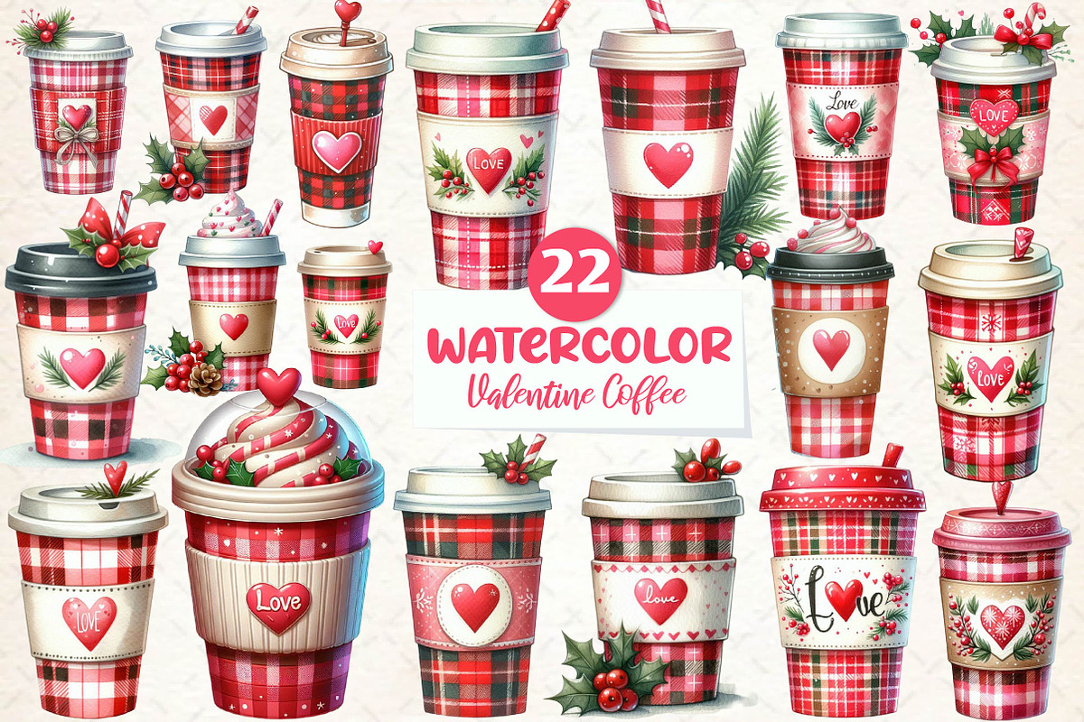 Valentine Festive Coffee Clipart, an Illustration by CreationArt (Photo 1 of 5)