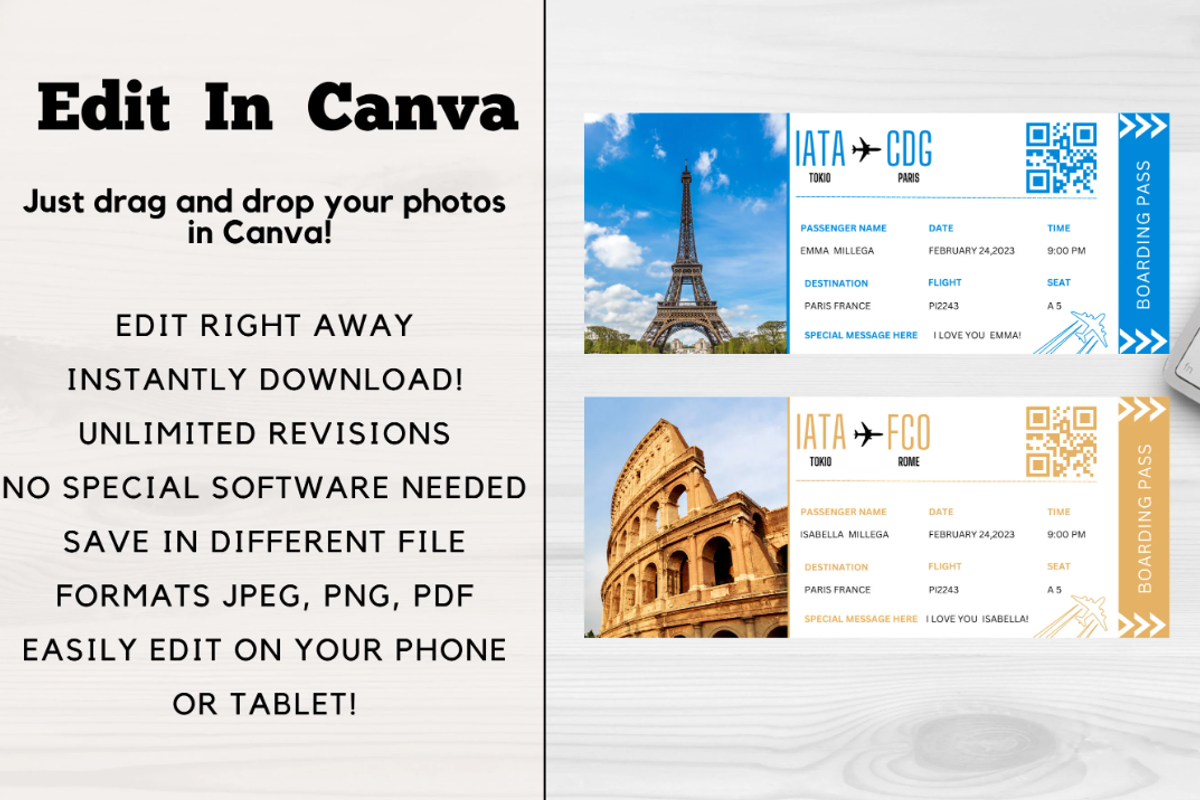 Editable Boarding Pass Template, a Card Template by YasdeyDesigns (Photo 4 of 8)