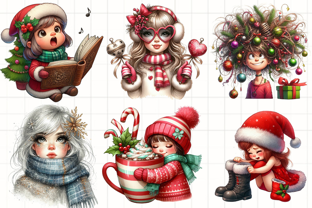 Cute Holiday Girls–Funny Christmas, an Illustration by CrexoraLab (Photo 5 of 5)