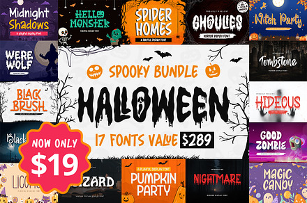 Spooky Bundle | 17 Halloween Fonts, a Script Font by Alpaprana