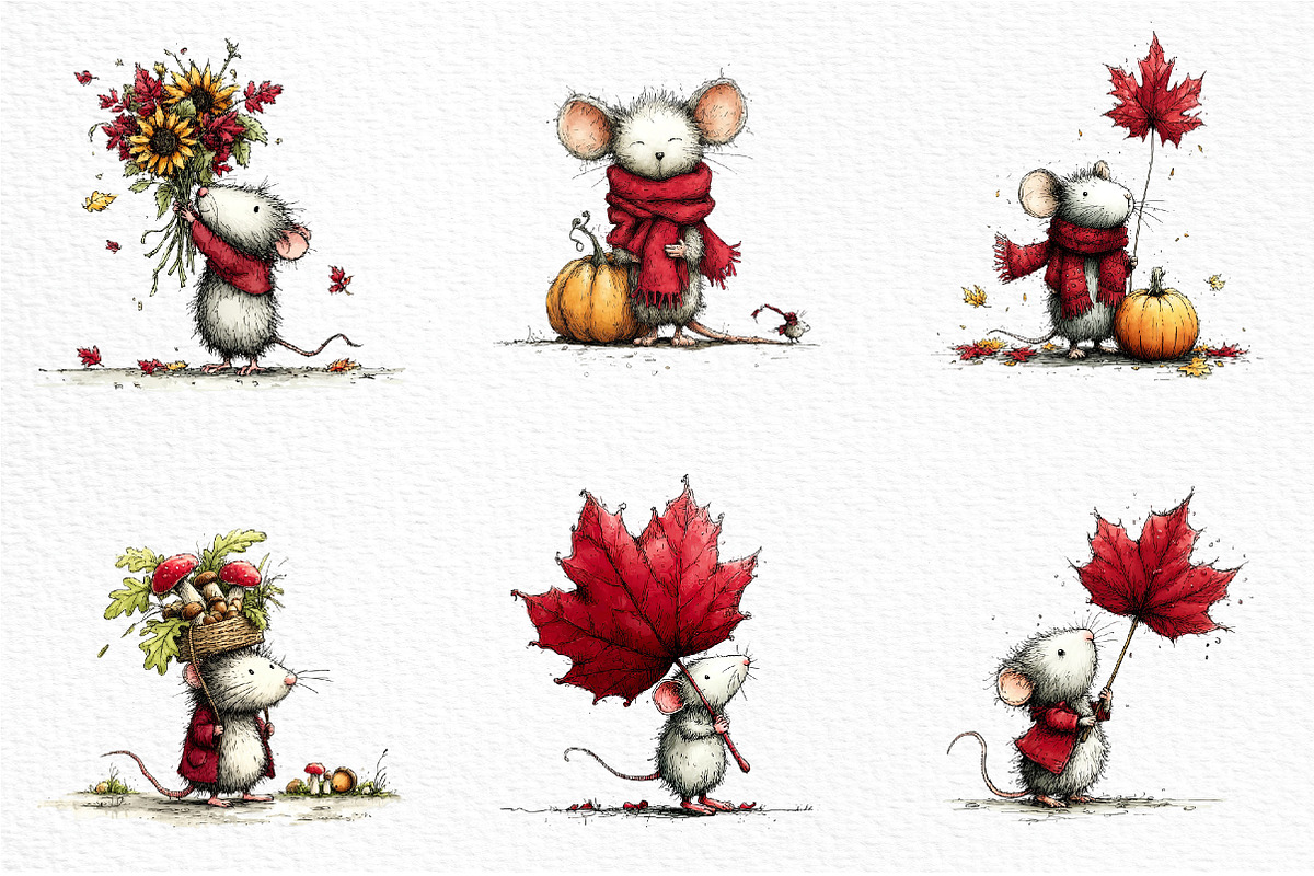 Whimsical Autumn Mouse Clipart, a Seasonal Illustration by Craft Nest (Photo 5 of 6)